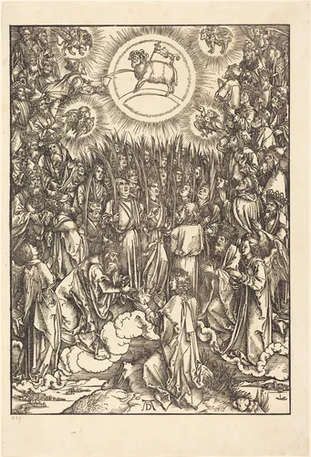 The Adoration of the Lamb by Albrecht Dürer, print, 1498