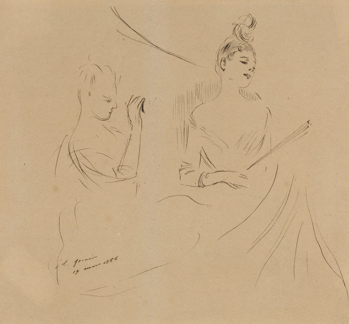 Two Ladies in a Loge by Jean-Louis Forain, drawing, 1886
