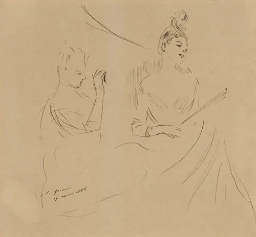 Two Ladies in a Loge by Jean-Louis Forain, drawing, 1886