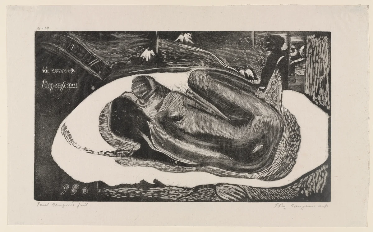 Manao tupapau (Watched by the Spirit of the Dead) from Noa Noa (Fragrant Scent) by Paul Gauguin, print, 1894