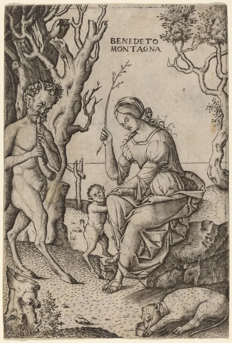 Satyr Family by Benedetto Montagna, print, 1512-1520