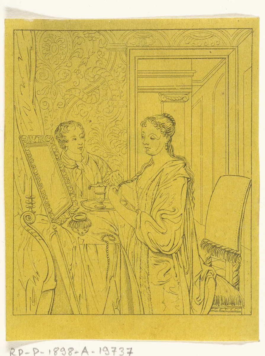 Een vrouw bij haar toilet by Joannes Bemme, print, 1800-1841