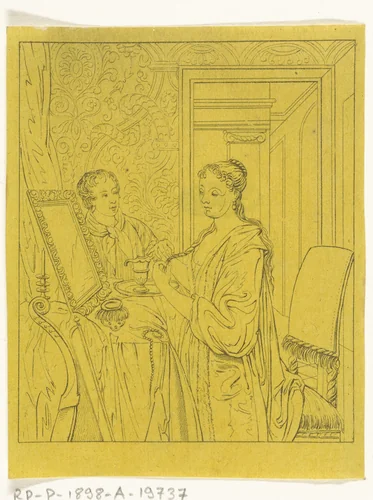 Een vrouw bij haar toilet by Joannes Bemme, print, 1800-1841