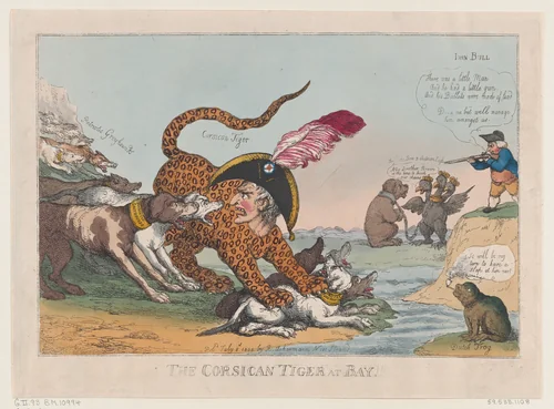 The Corsican Tiger at Bay! by Thomas Rowlandson, print, 1808