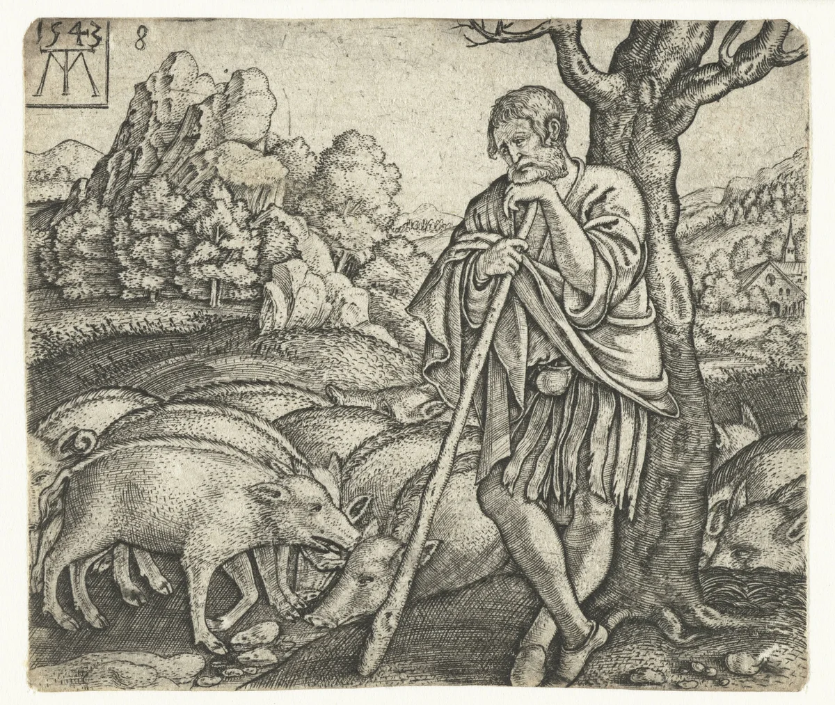 Verloren zoon als zwijnenhoeder by Unknown, print, 1543