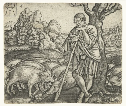 Verloren zoon als zwijnenhoeder by Unknown, print, 1543