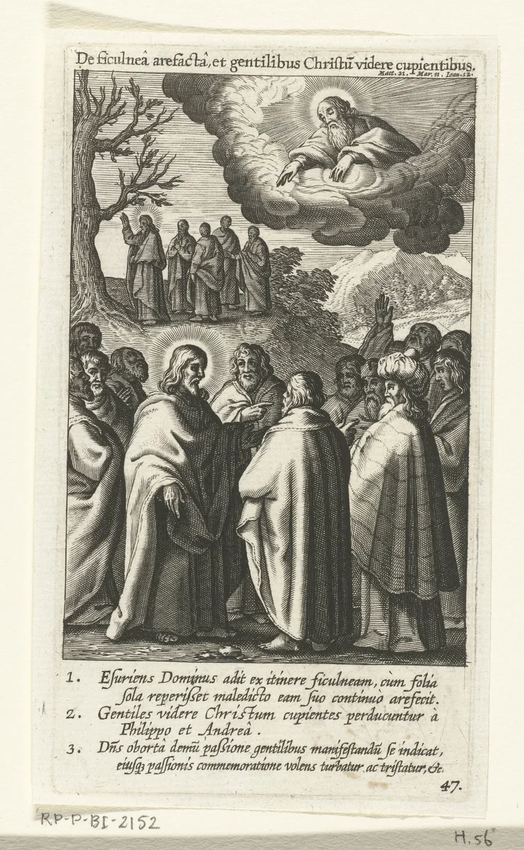 Christus en het teken van de vijgenboom by Boëtius Adamsz. Bolswert, print, 1590-1622