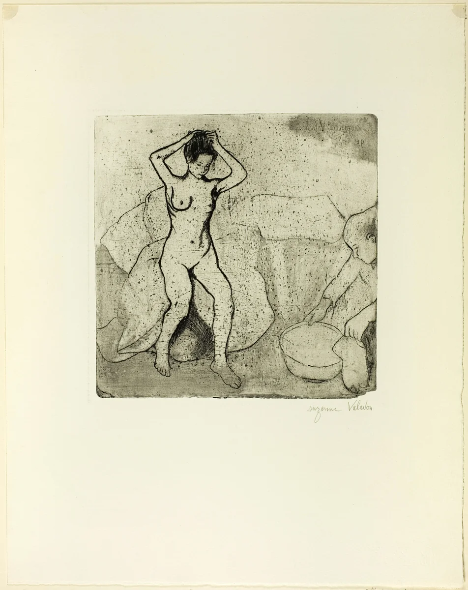 Catherine Prepares the Bath and Louise, Nude, Fixes her Hair by Suzanne Valadon, print, 1895