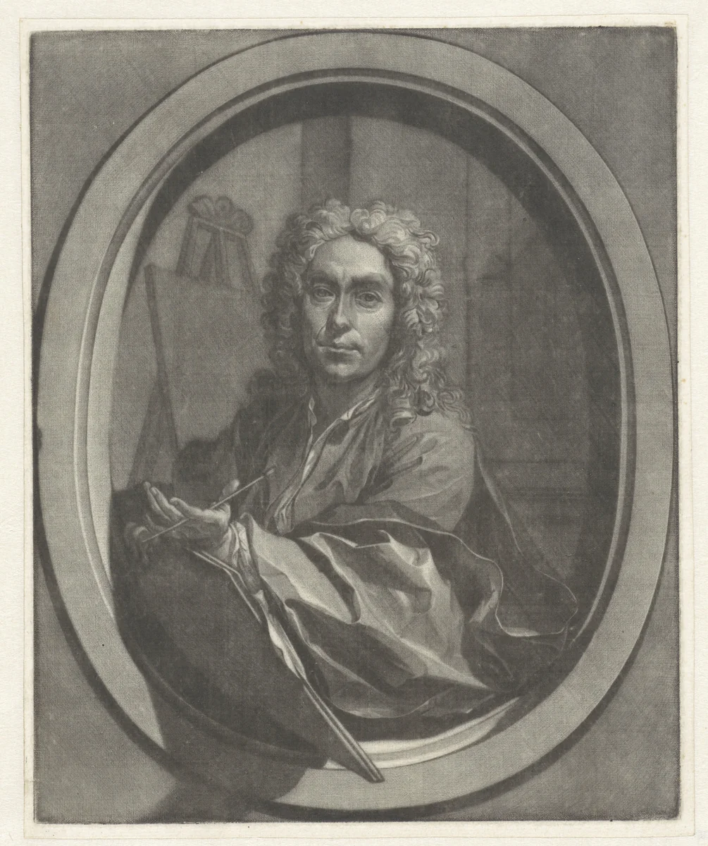 Portret van Nicolaas Verkolje by Arnout Rentinck, print, 1753-1763