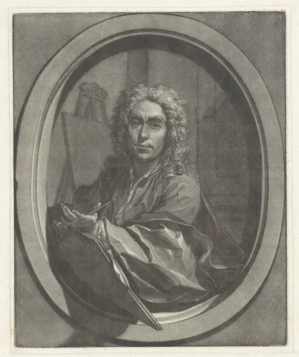 Portret van Nicolaas Verkolje by Arnout Rentinck, print, 1753-1763