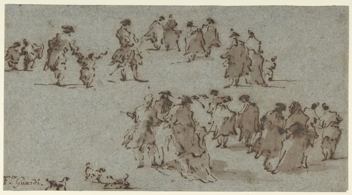Studies for Groups of Walking Dressed Figures by Francesco Guardi, drawing, 1712-1793