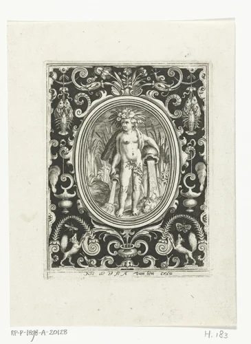 Element water als jonge man met vazen waaruit water stroomt by Unknown, print, 1581-1656