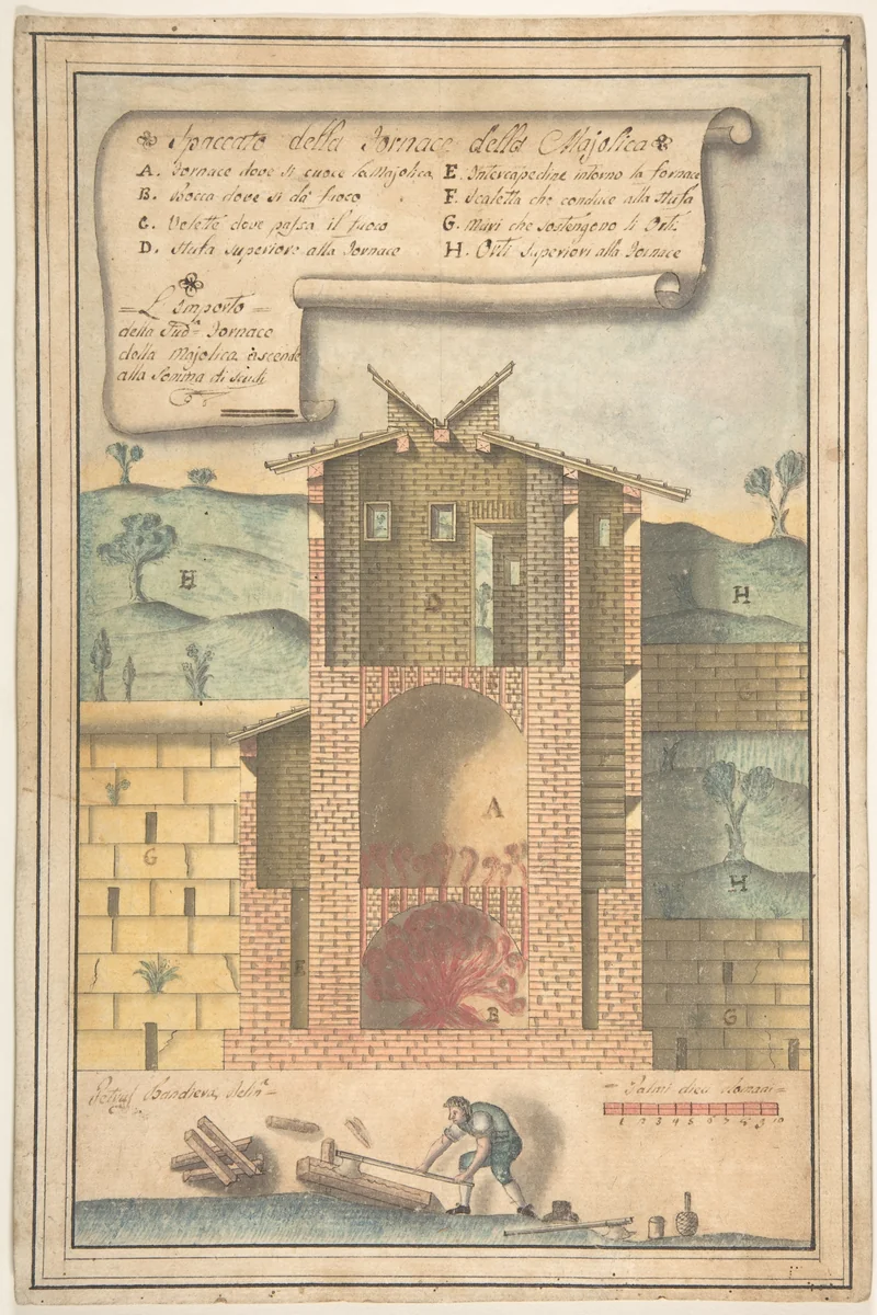 Section of a Kiln for the Production of Majolika by Pietro Bandiera, drawing, 1791-1801