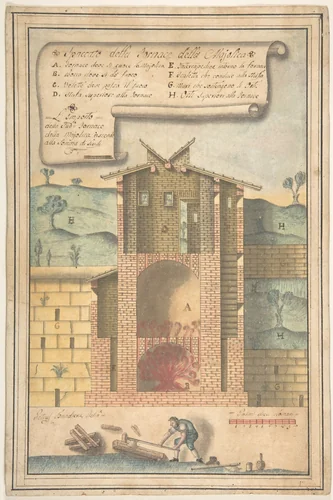 Section of a Kiln for the Production of Majolika by Pietro Bandiera, drawing, 1791-1801
