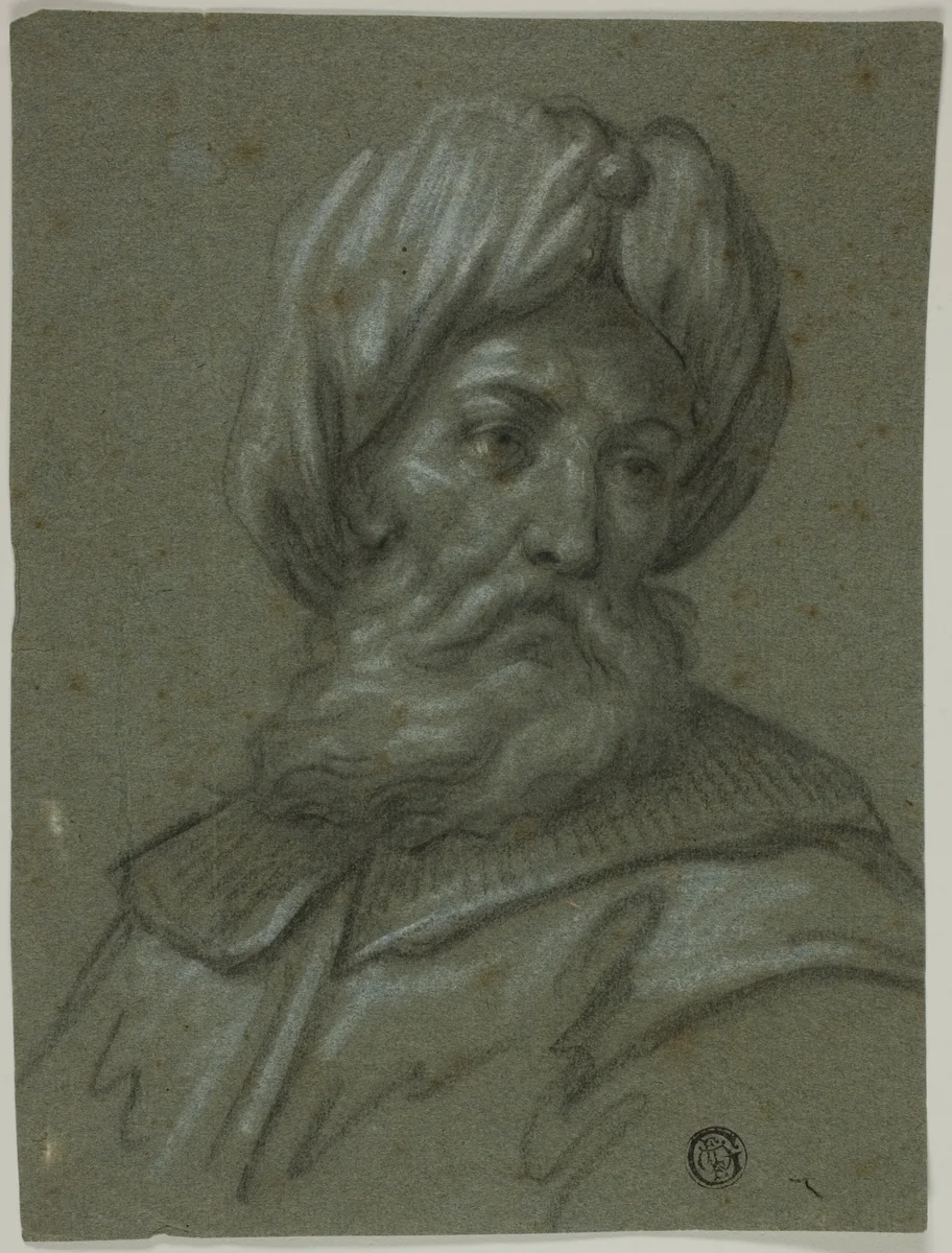 Head of an Old Man with Turban and Beard by Unknown Artist, drawing, 1700-1799