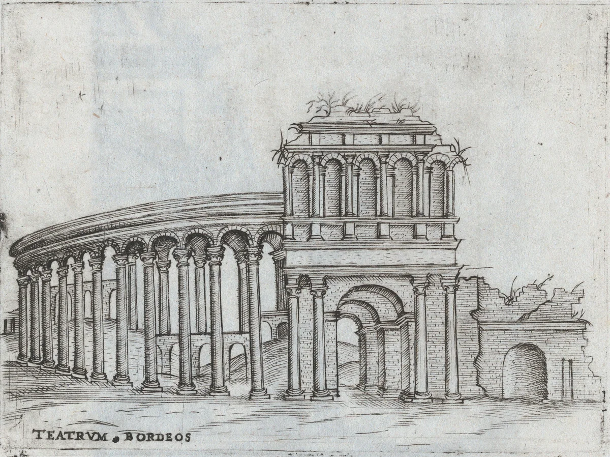 Tenplum Iovis Ultoris, from a Series of Prints depicting (reconstructed) Buildings from Roman Antiquity by Monogrammist G.A. with the Caltrop, book, 1530-1550