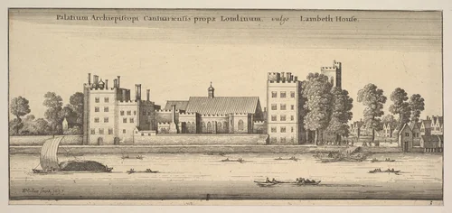 Palatium Archiepiscopi Cantuariensis propae Londinum vulgo Lambeth House (Lambeth House: Palace of the Archbishop of Canterbury, London) by Wenceslaus Hollar, print, 1647