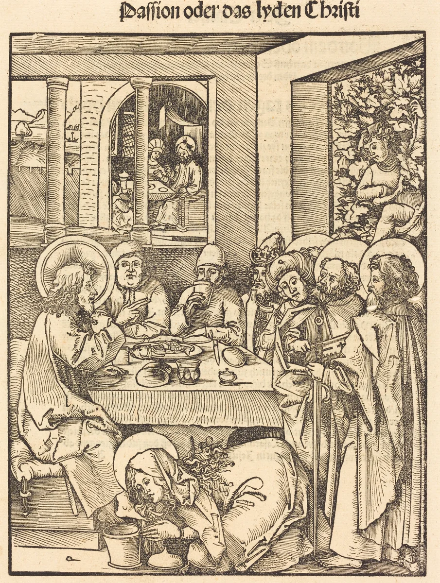 Mary Magdalen Washing Feet of Christ by Hans Wechtlin, print, 1480-1526