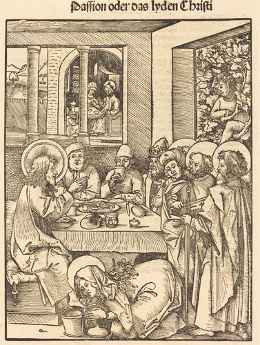 Mary Magdalen Washing Feet of Christ by Hans Wechtlin, print, 1480-1526