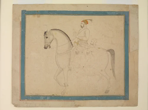 Nawab Muzaffar 'Ali Khan on Horseback by Rai Kalyan Das, manuscript, 1705-1755