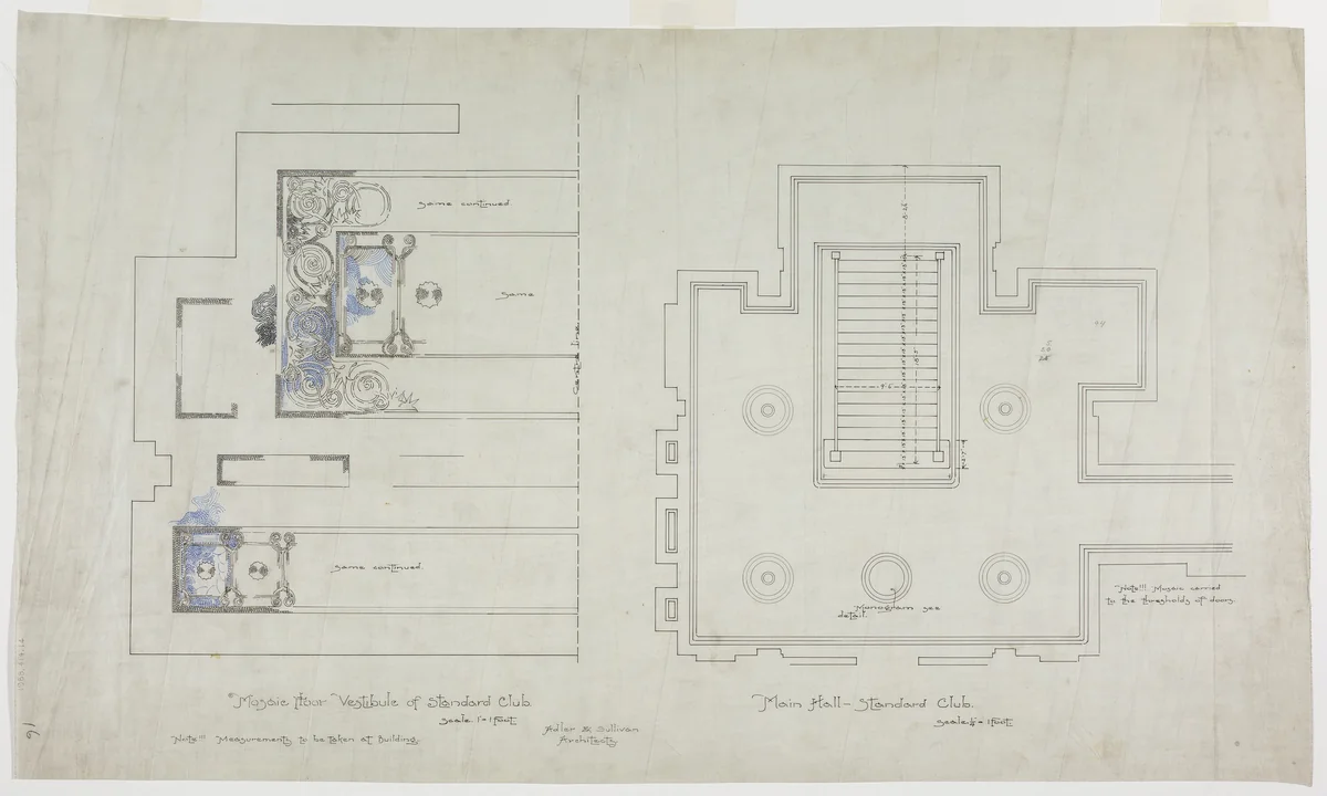Standard Club, Chicago, Illinois, Mosaic Floor for Vestibule and Main Hall by Adler and Sullivan, drawing, 1887-1888