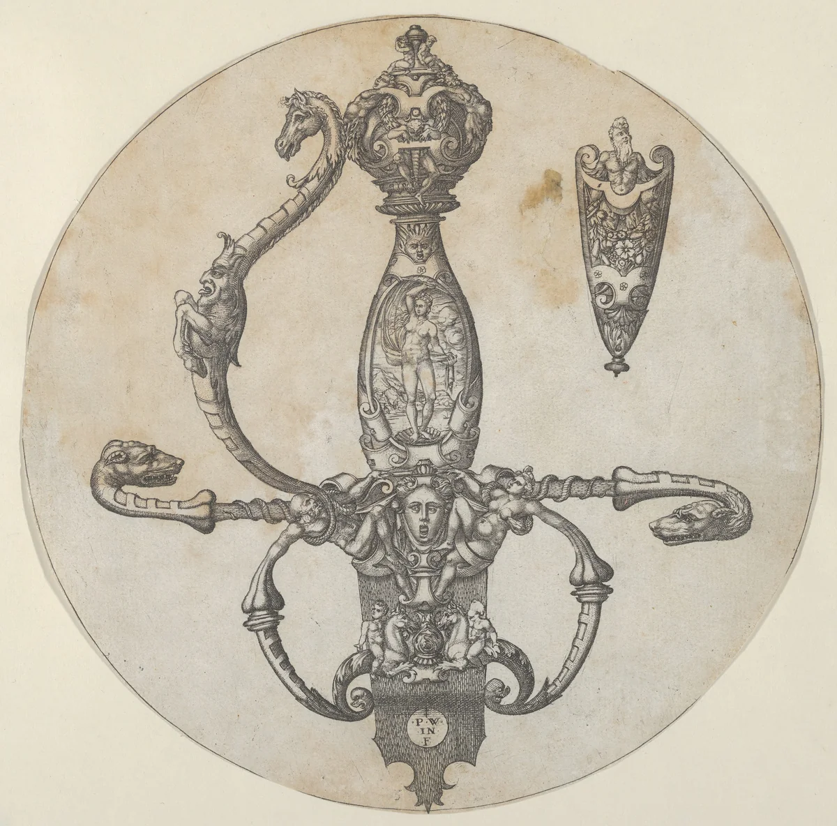 Design for a Sword Hilt by Pierre Woeiriot, print, 1550-1560