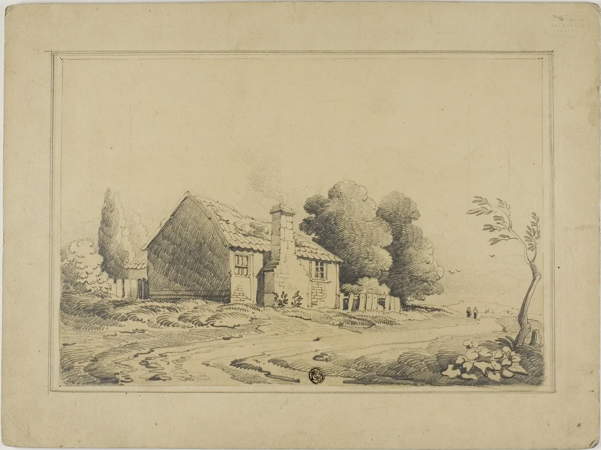 Cottage Beside Path by John Varley, drawing, 1798-1842
