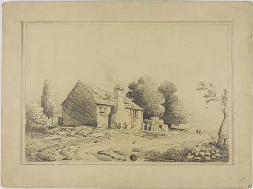 Cottage Beside Path by John Varley, drawing, 1798-1842