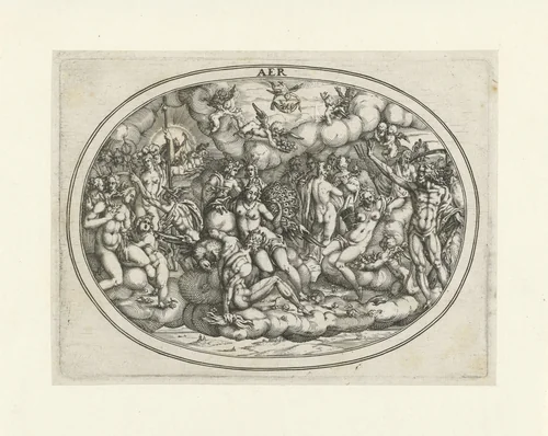 Olympische goden tussen de wolken: het element lucht by Abraham van den Hecken, print, 1620-1655