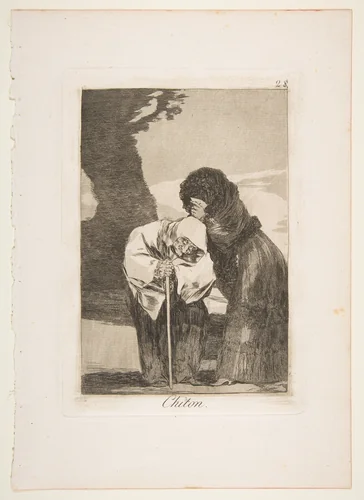 Plate 28 from "Los Caprichos": Hush (Chiton) by Goya, print, 1799