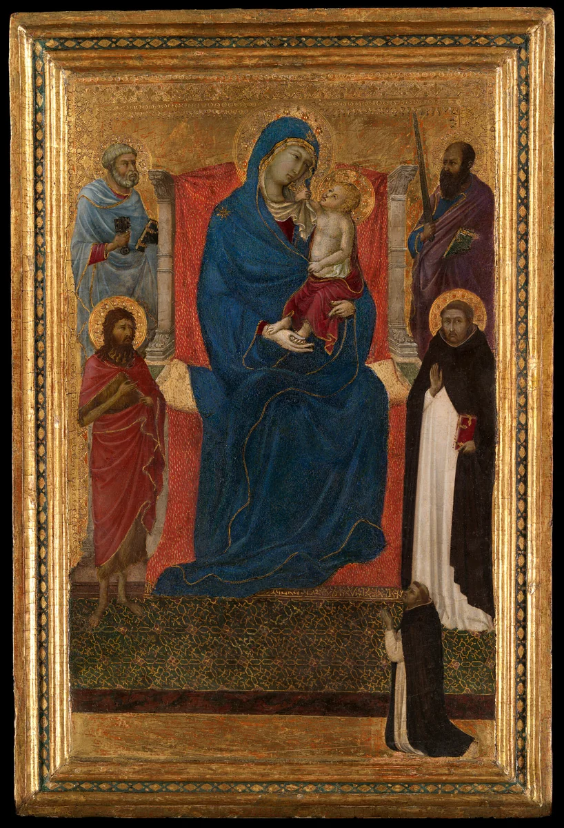 Virgin and Child Enthroned with Saints Peter, Paul, John the Baptist, and Dominic and a Dominican Supplicant by Ugolino di Nerio, painting, 1325-1335