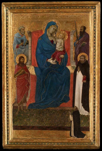 Virgin and Child Enthroned with Saints Peter, Paul, John the Baptist, and Dominic and a Dominican Supplicant by Ugolino di Nerio, painting, 1325-1335