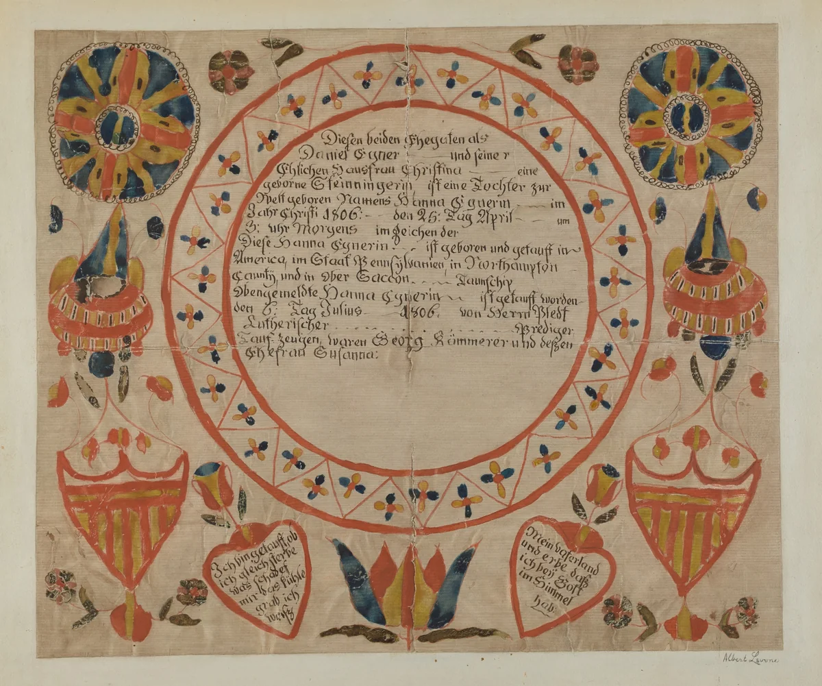 Pa. German Fraktur by Albert Levone, index of american design, 1935-1942