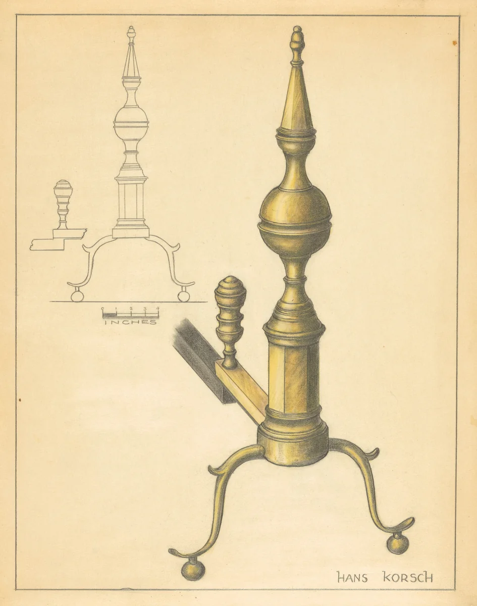 Andiron (one of pair) by Hans Korsch, index of american design, 1936