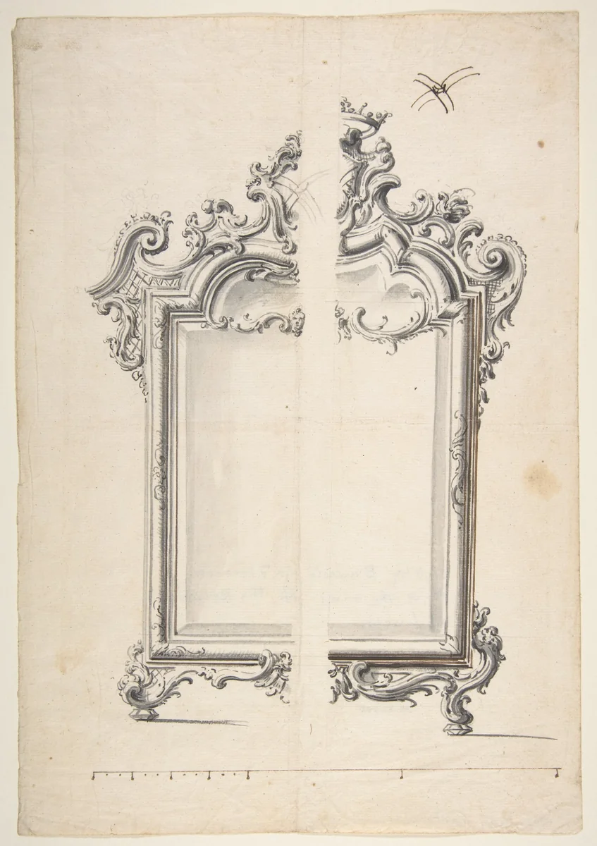 Two Alternative Designs for a Mirror or Screen with Family Coat of Arms by Giovanni Battista Natali, drawing, 1698-1765