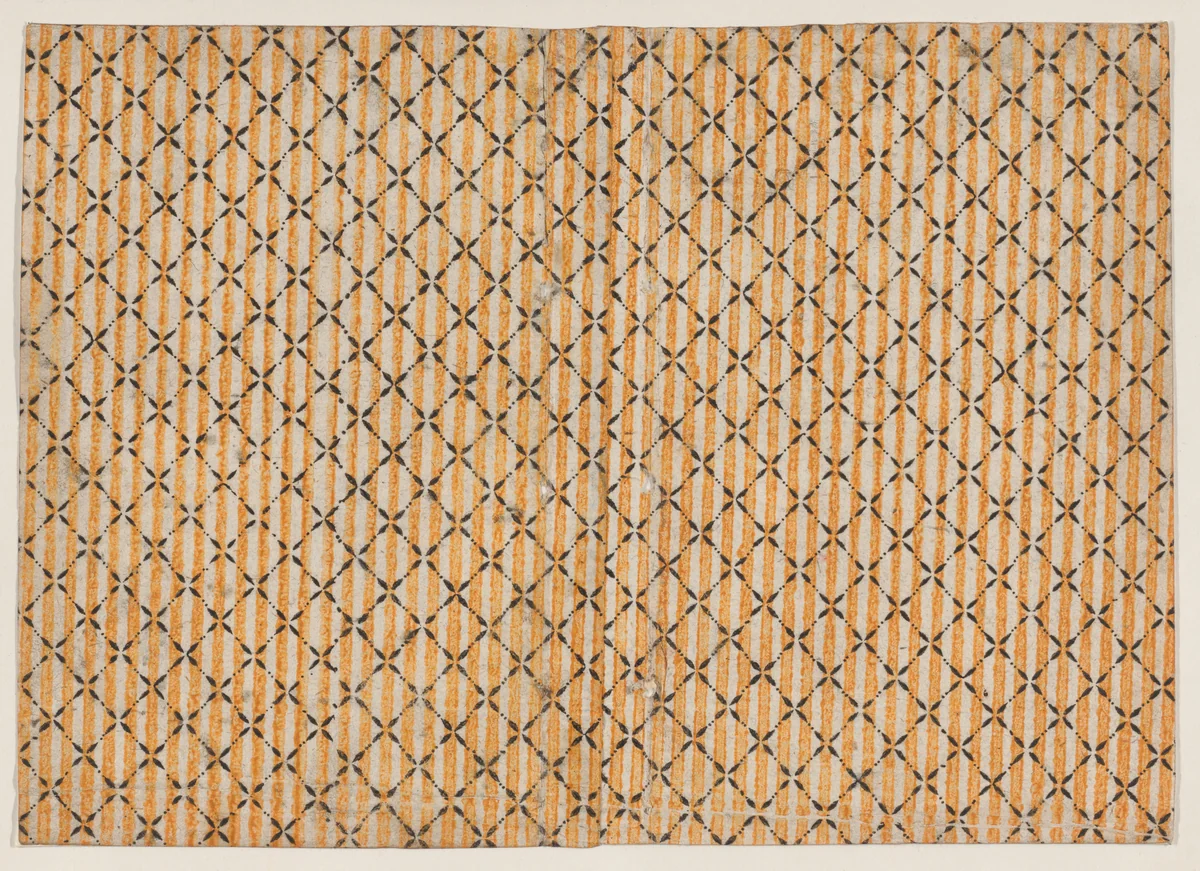 Sheet with stripe and grid pattern by anonymous, print, 1800-1900