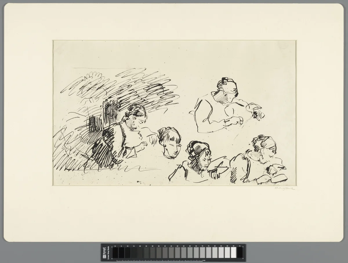 Schetsblad met studies van een naaiende vrouw by Rik Wouters, drawing, 1892-1916