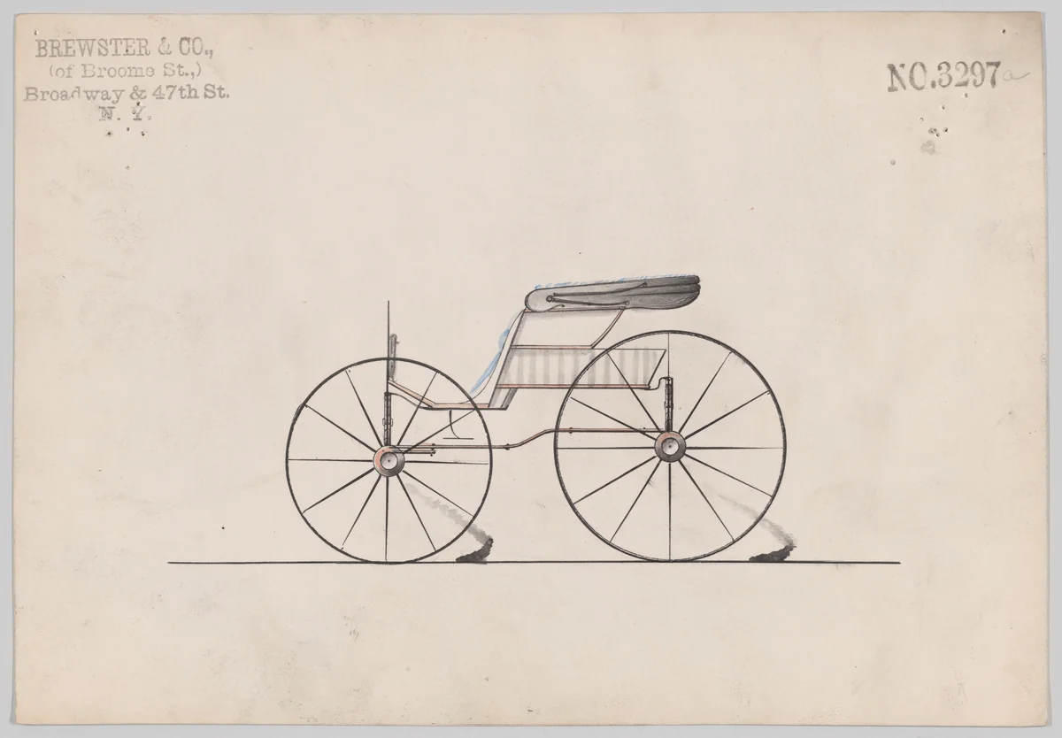 Design for Pony Phaeton, no. 3297a by Brewster & Co., drawing, 1877