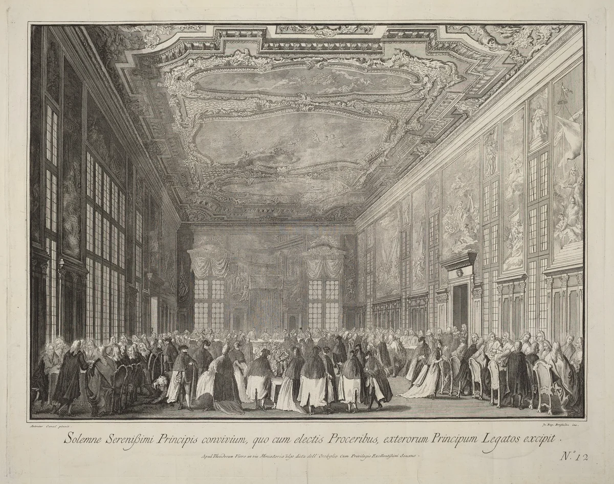 The Doge Entertains Foreign Ambassadors at a Banquet by Giovanni Battista Brustolon, print, 1763-1766