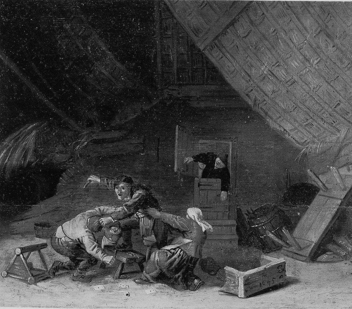 Peasants Fighting over Cards by Dutch, painting, 1601-1700
