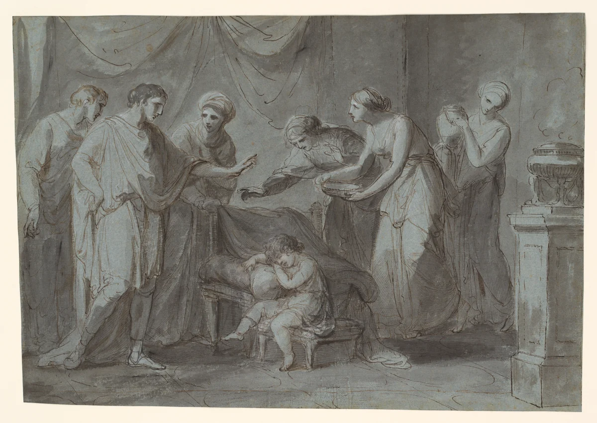 Servius Tullius When a Child, Asleep in the Apartment of King Tarquinius Priscus by Angelica Kauffmann, drawing, 1780-1790