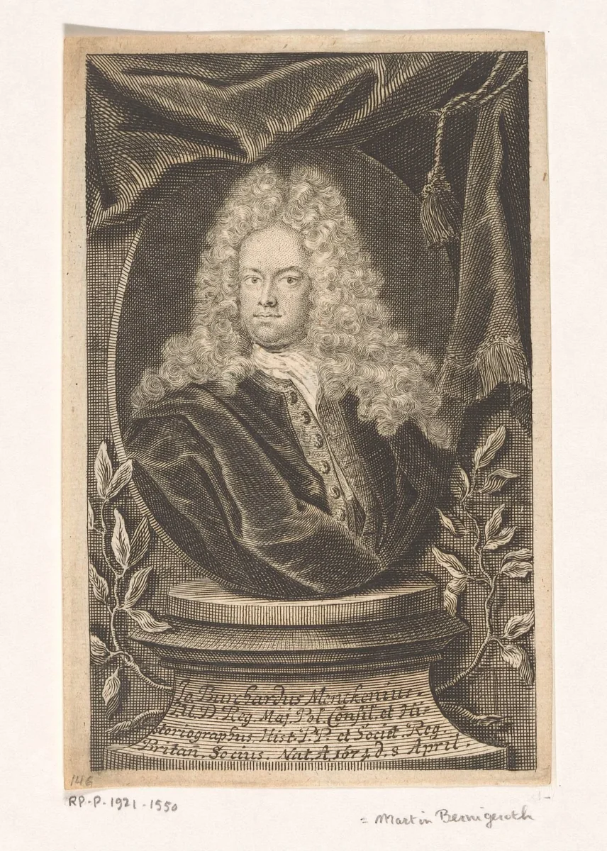 Portret van Johann Burchard Mencke by Martin Bernigeroth, print, 1712