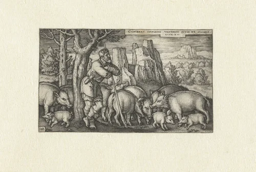 Verloren zoon als varkenshoeder by Unknown, print, 1540