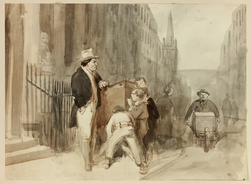 Boys at Peepshow in Street by Clarkson Stanfield, drawing, 1813-1867