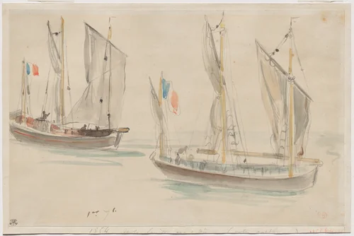 Two Boats at the Harbor of Dieppe by Eugène Delacroix, drawing, 1854