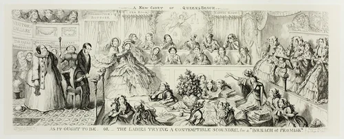 As It Ought to Be or The Ladies Trying a Contemptible Scoundrel for a "Breach of Promise" from George Cruikshank's Steel Etchings to The Comic Almanacks: 1835-1853 by George Cruikshank, print, 1850