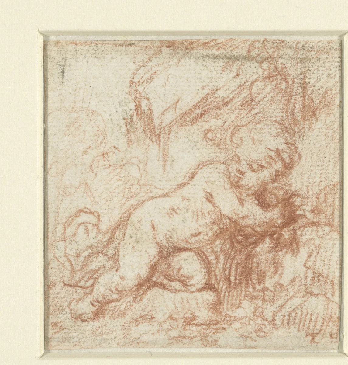 Putto in landschap by anonymous, drawing, 1700-1800