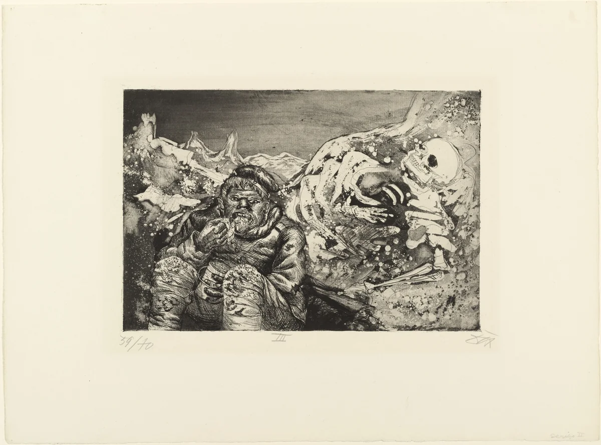 Mealtime in the Trench (Loretto Heights) (Mahlzeit in der Sappe [Lorettohöhe]) from The War (Der Krieg) by Otto Dix, print, 1924