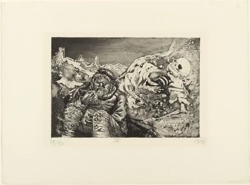 Mealtime in the Trench (Loretto Heights) (Mahlzeit in der Sappe [Lorettohöhe]) from The War (Der Krieg) by Otto Dix, print, 1924