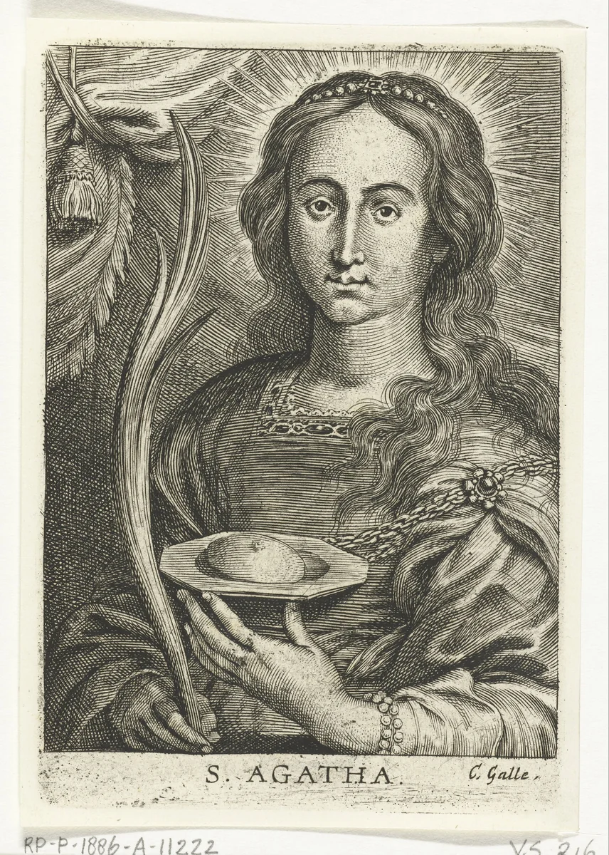 Heilige Agatha met afgesneden borst by Schelte Adamsz. Bolswert, print, 1596-1659
